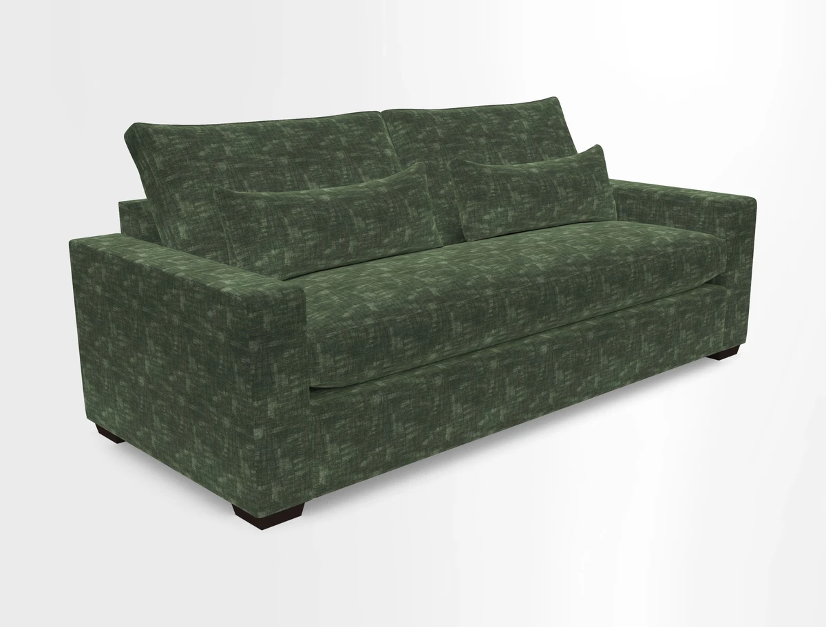 Linear 4 seater sofa in Harpers Bazaar Palette Studio Green with seat cushion in Linwood Romney Wool Forest
