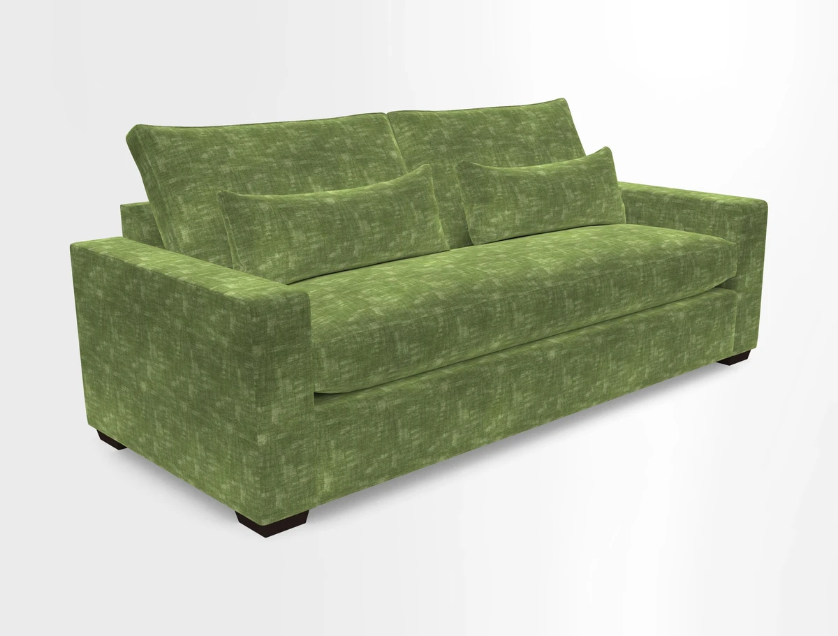 Linear 4 seater sofa in Harpers Bazaar Palette Studio Green with seat cushion in Linwood Romney Wool Forest