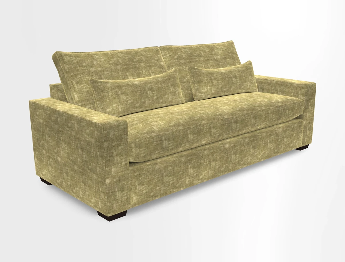 Linear 4 seater sofa in Harpers Bazaar Palette Studio Green with seat cushion in Linwood Romney Wool Forest
