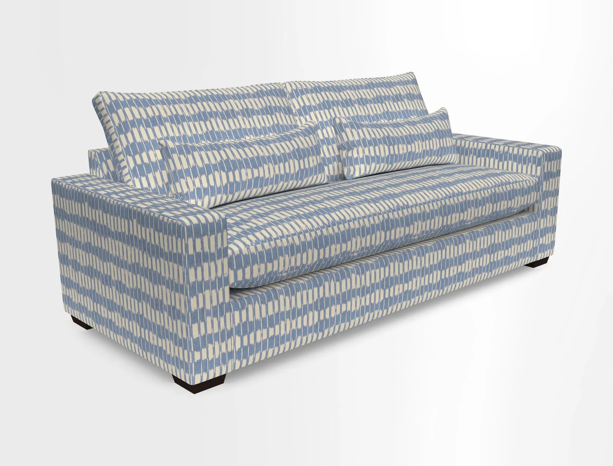 Linear 4 seater sofa in Harpers Bazaar Palette Studio Green with seat cushion in Linwood Romney Wool Forest