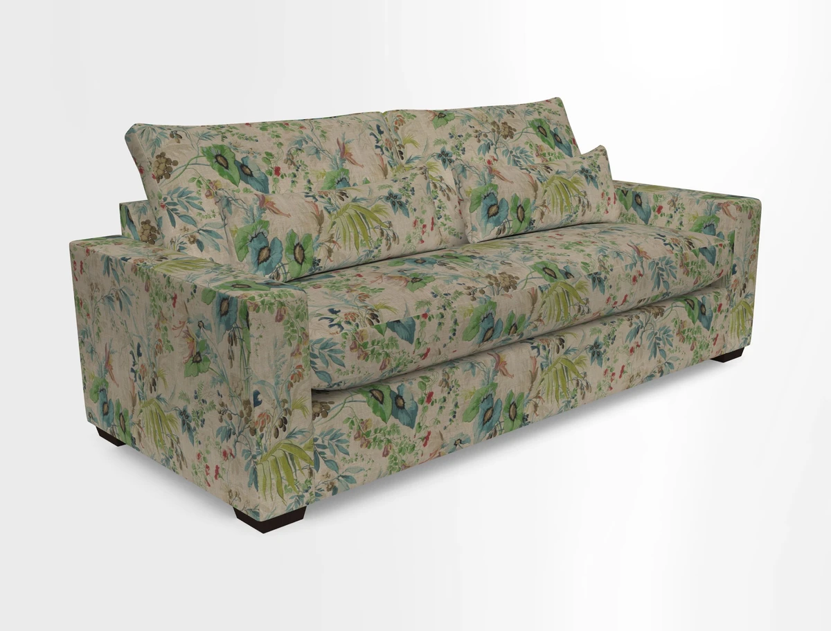 Linear 4 seater sofa in Harpers Bazaar Palette Studio Green with seat cushion in Linwood Romney Wool Forest