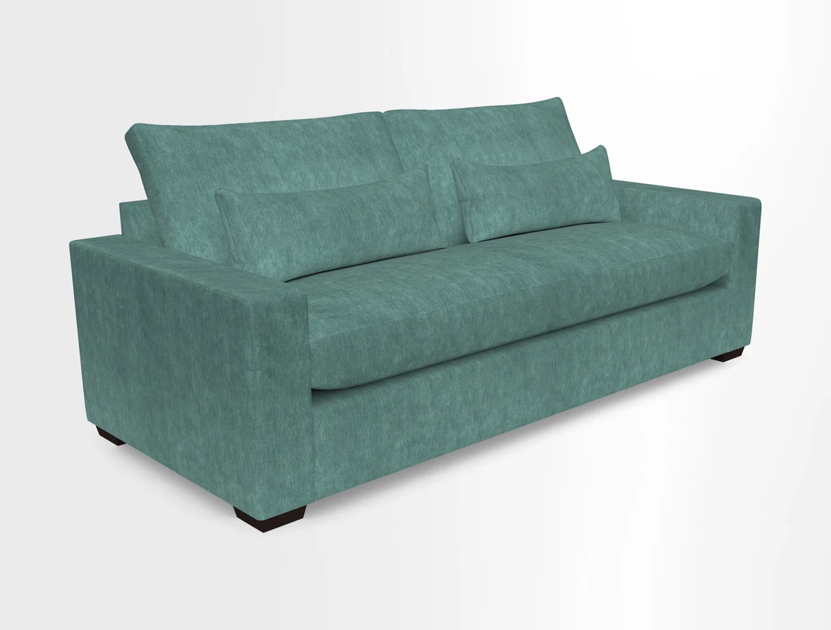 Linear 4 seater sofa in Harpers Bazaar Palette Studio Green with seat cushion in Linwood Romney Wool Forest
