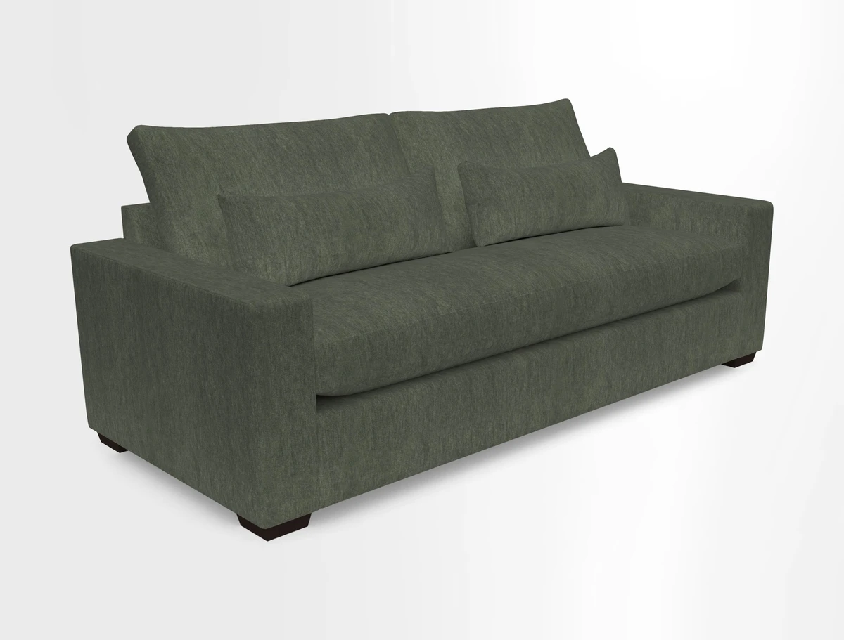 Linear 4 seater sofa in Harpers Bazaar Palette Studio Green with seat cushion in Linwood Romney Wool Forest
