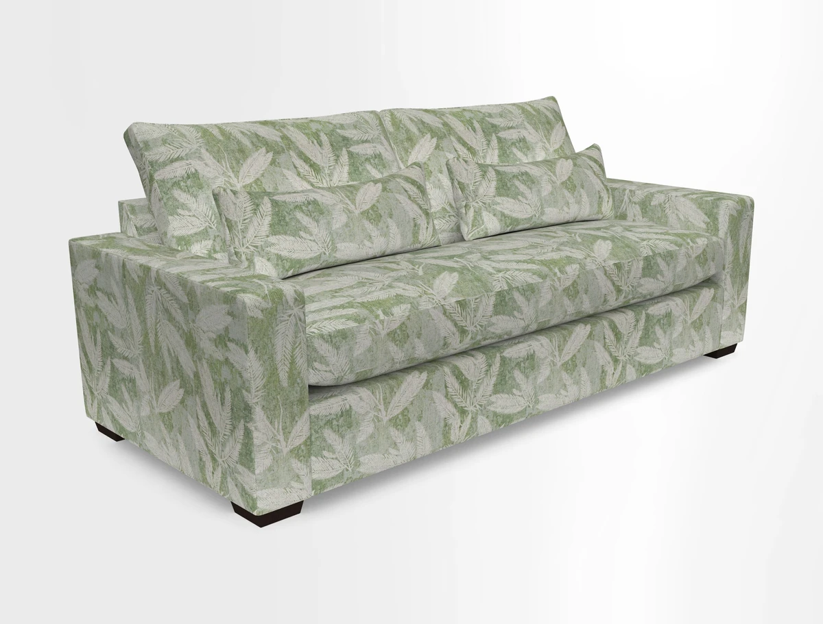 Linear 4 seater sofa in Harpers Bazaar Palette Studio Green with seat cushion in Linwood Romney Wool Forest
