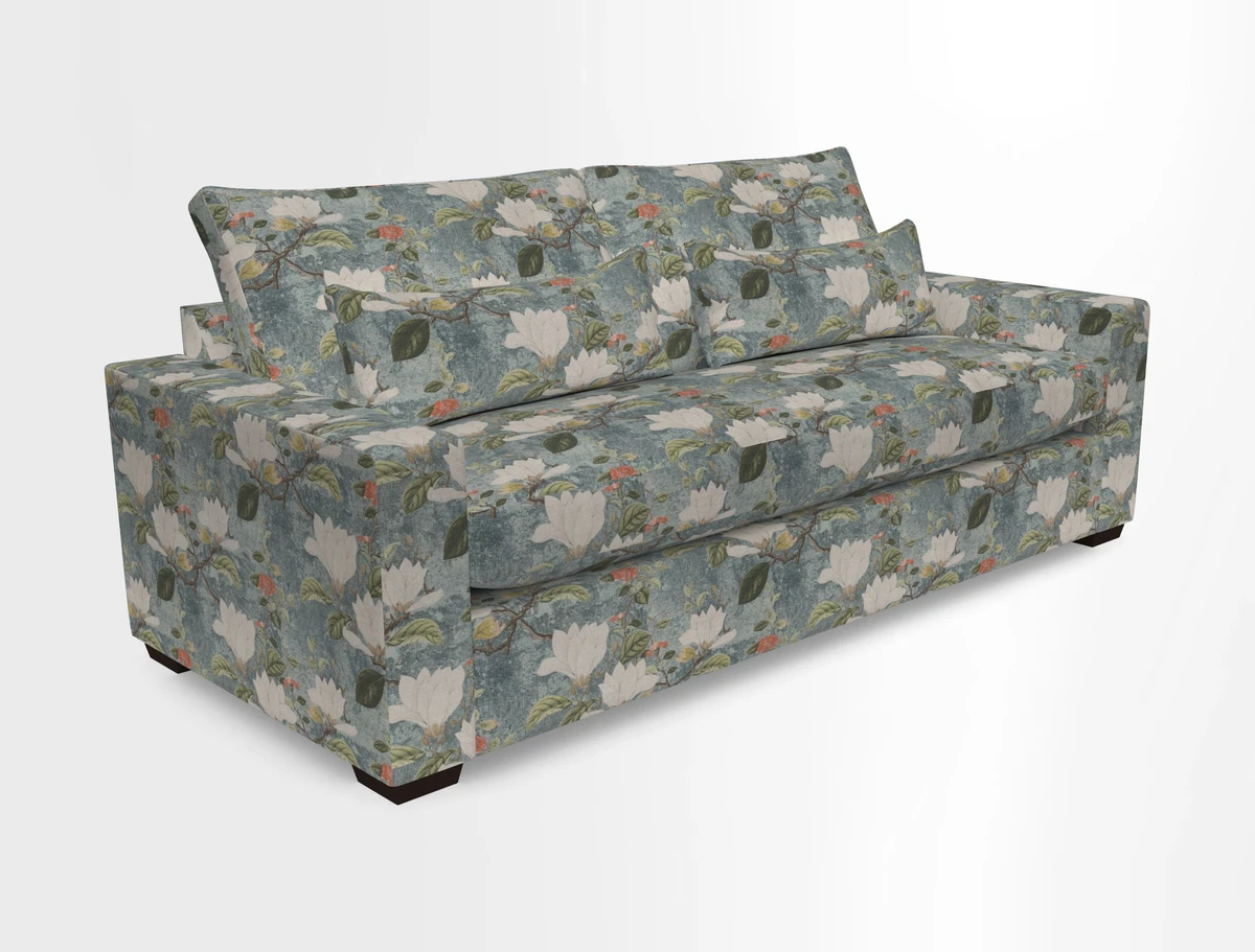 Linear 4 seater sofa in Harpers Bazaar Palette Studio Green with seat cushion in Linwood Romney Wool Forest
