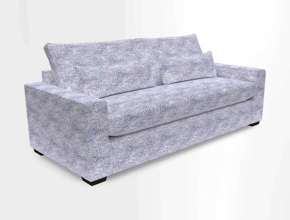 Linear 4 seater sofa in Harpers Bazaar Palette Studio Green with seat cushion in Linwood Romney Wool Forest