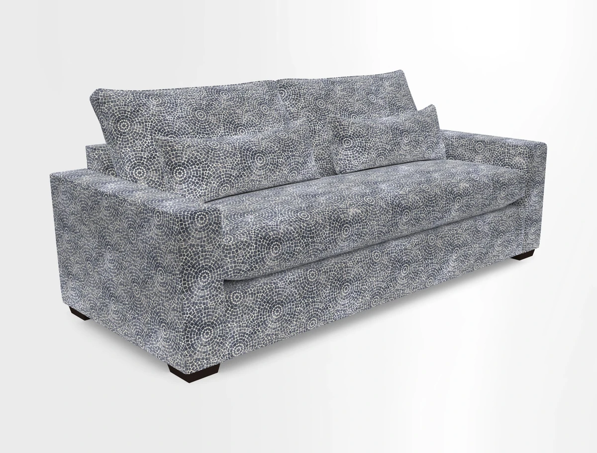 Linear 4 seater sofa in Harpers Bazaar Palette Studio Green with seat cushion in Linwood Romney Wool Forest