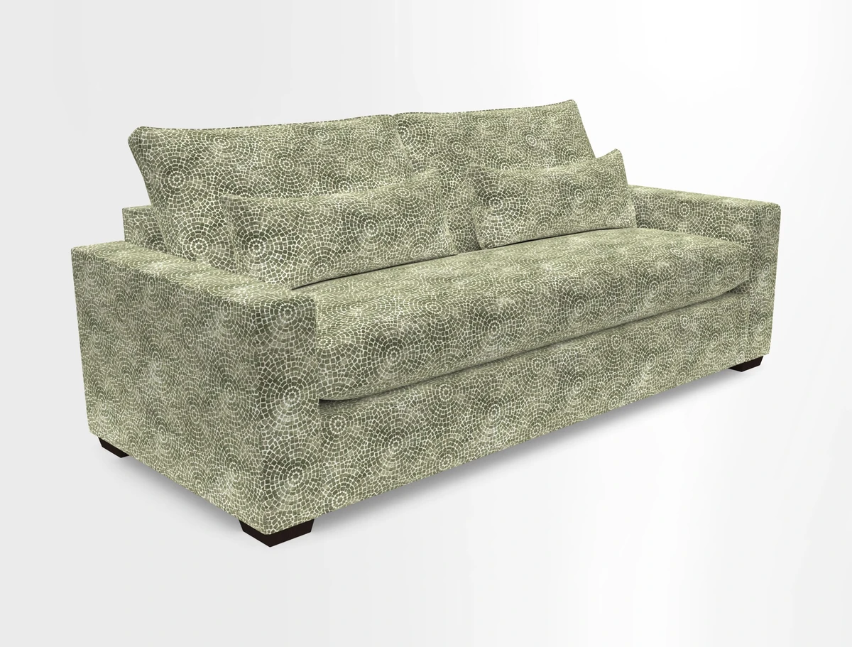Linear 4 seater sofa in Harpers Bazaar Palette Studio Green with seat cushion in Linwood Romney Wool Forest