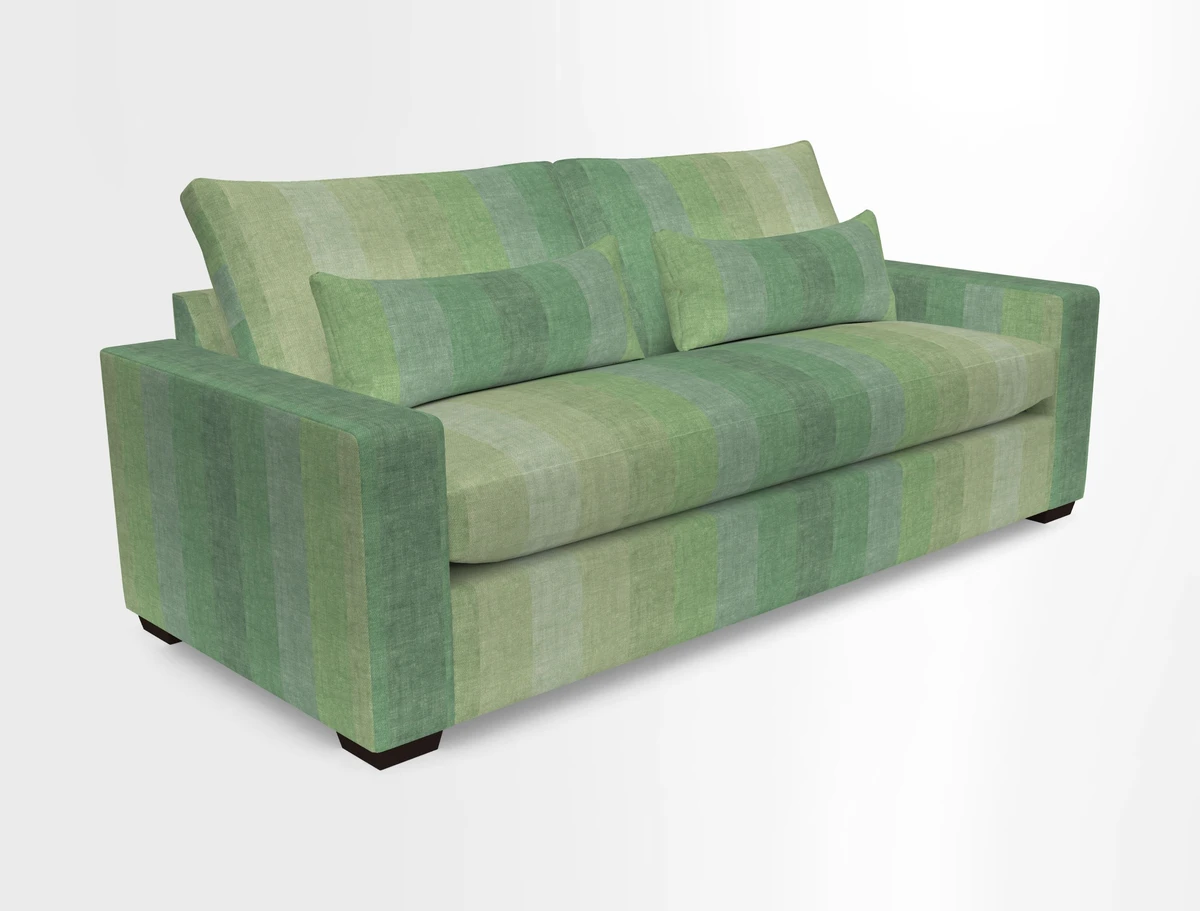 Linear 4 seater sofa in Harpers Bazaar Palette Studio Green with seat cushion in Linwood Romney Wool Forest