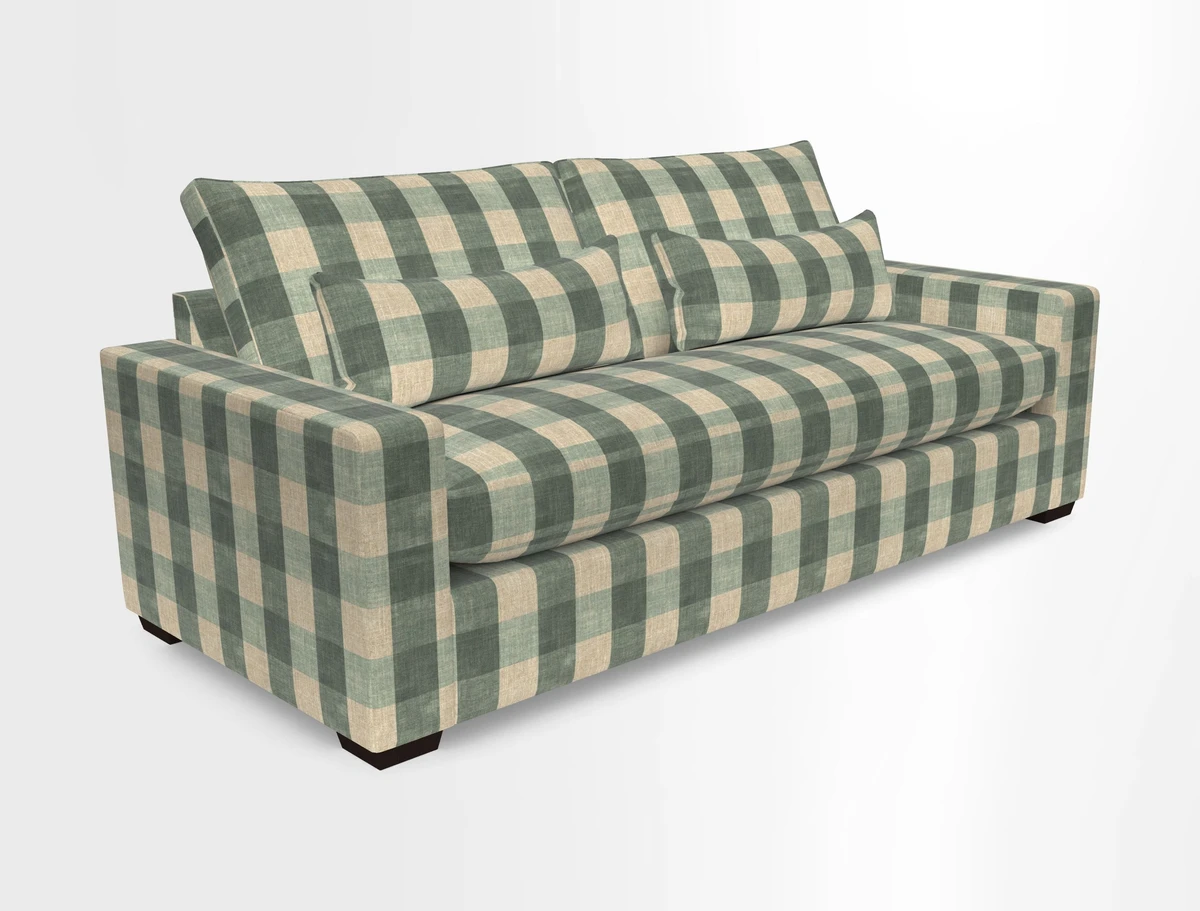Linear 4 seater sofa in Harpers Bazaar Palette Studio Green with seat cushion in Linwood Romney Wool Forest