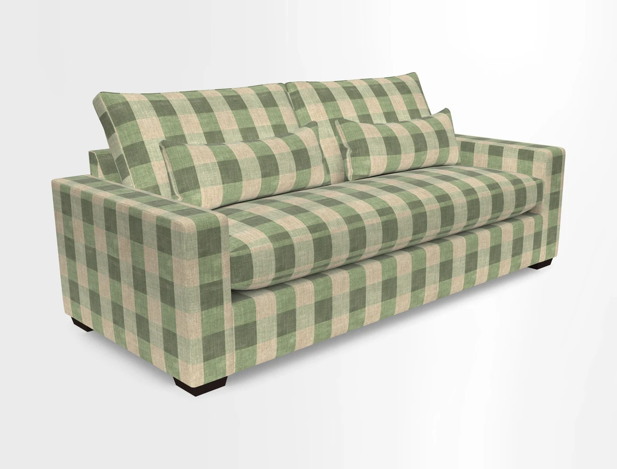 Linear 4 seater sofa in Harpers Bazaar Palette Studio Green with seat cushion in Linwood Romney Wool Forest