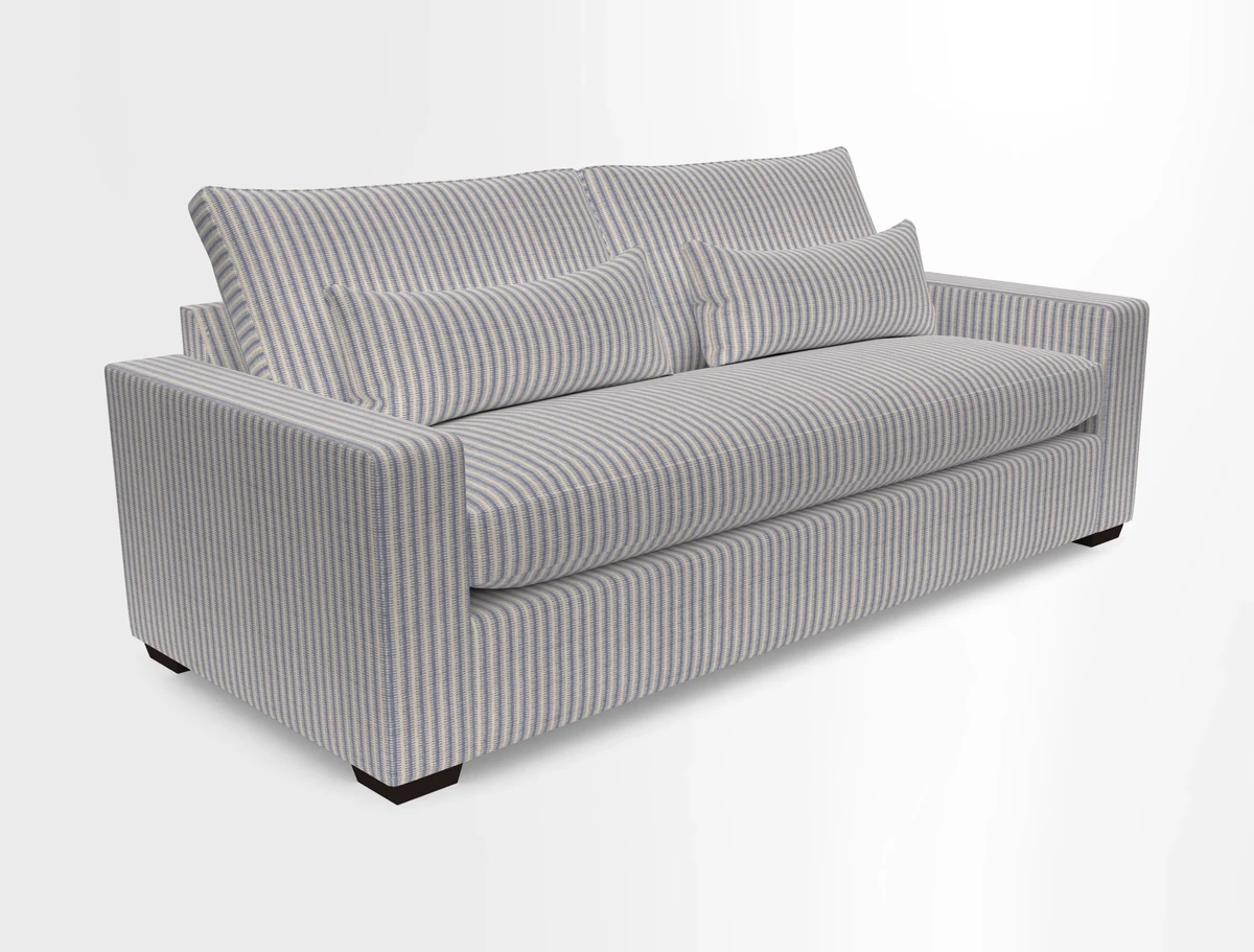 Linear 4 seater sofa in Harpers Bazaar Palette Studio Green with seat cushion in Linwood Romney Wool Forest