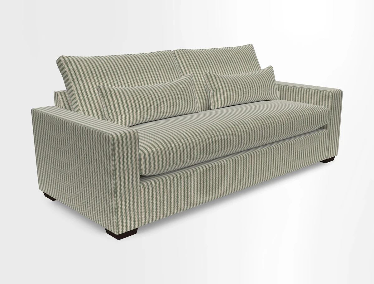 Linear 4 seater sofa in Harpers Bazaar Palette Studio Green with seat cushion in Linwood Romney Wool Forest