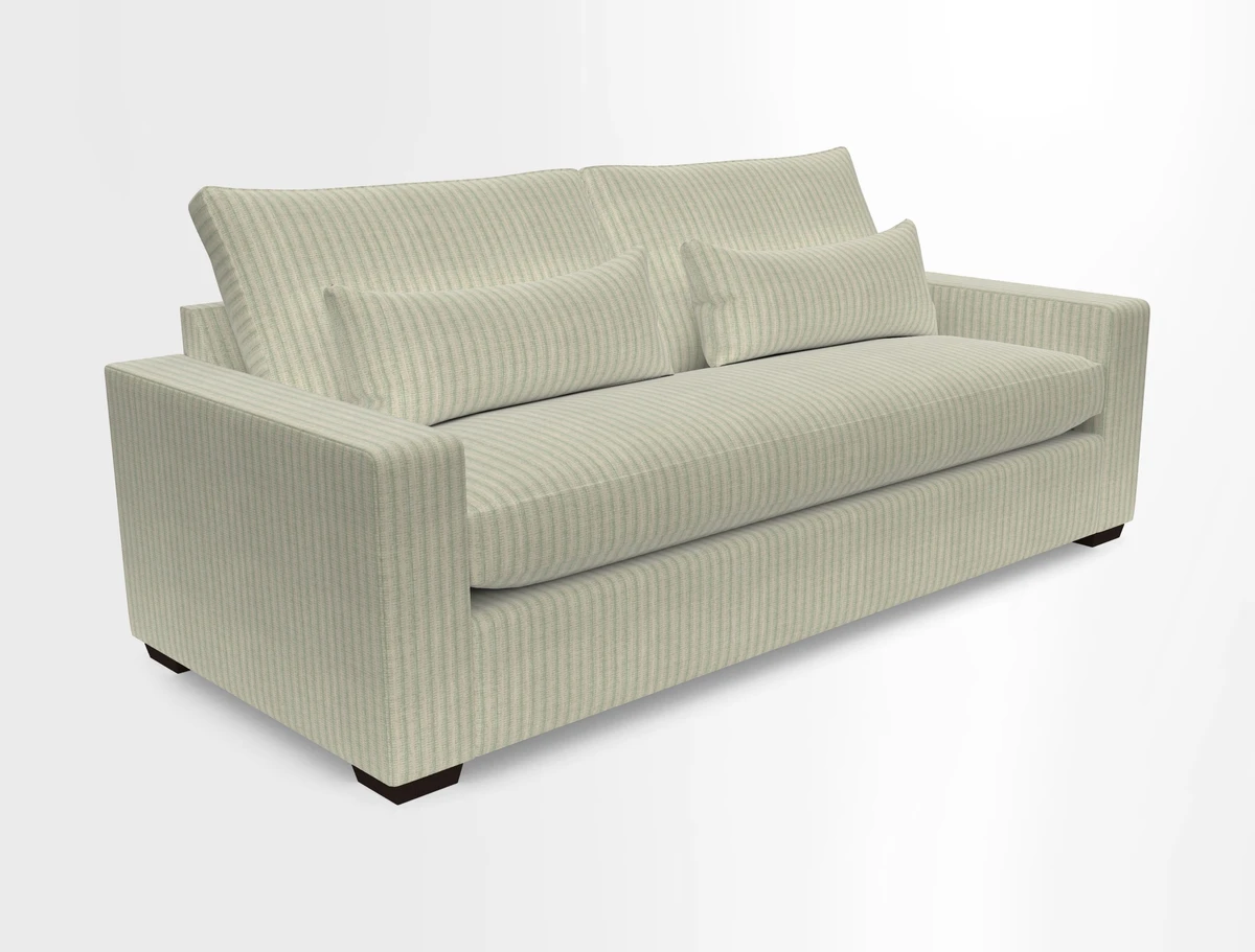 Linear 4 seater sofa in Harpers Bazaar Palette Studio Green with seat cushion in Linwood Romney Wool Forest