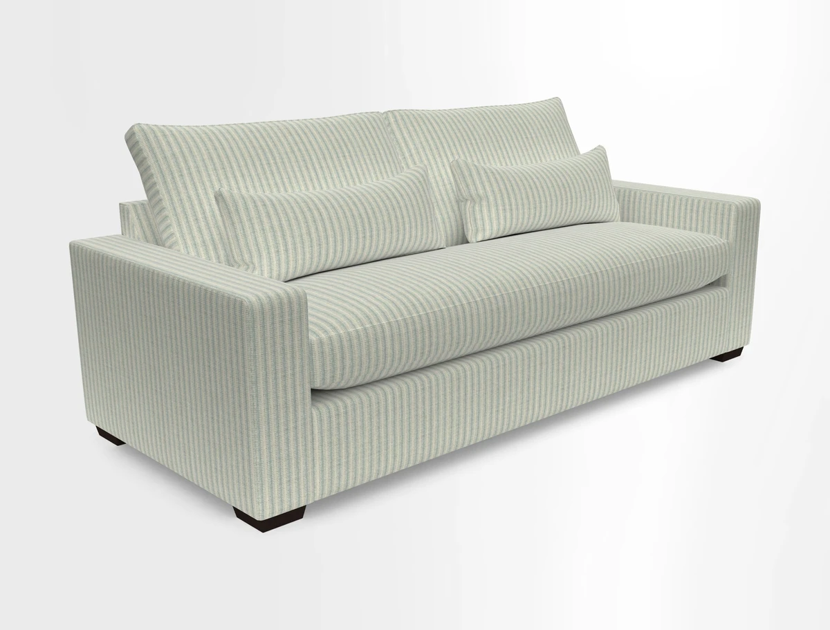 Linear 4 seater sofa in Harpers Bazaar Palette Studio Green with seat cushion in Linwood Romney Wool Forest