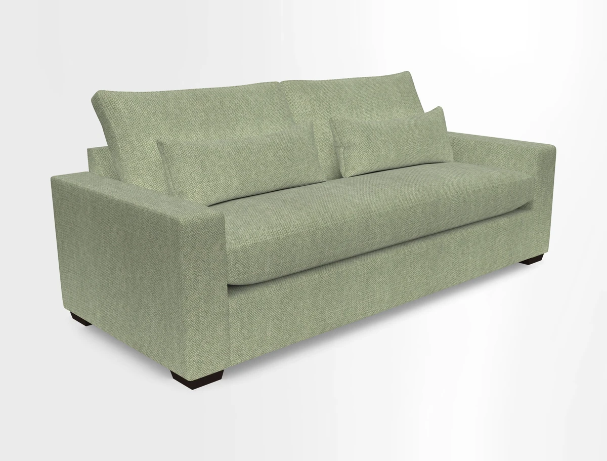 Linear 4 seater sofa in Harpers Bazaar Palette Studio Green with seat cushion in Linwood Romney Wool Forest