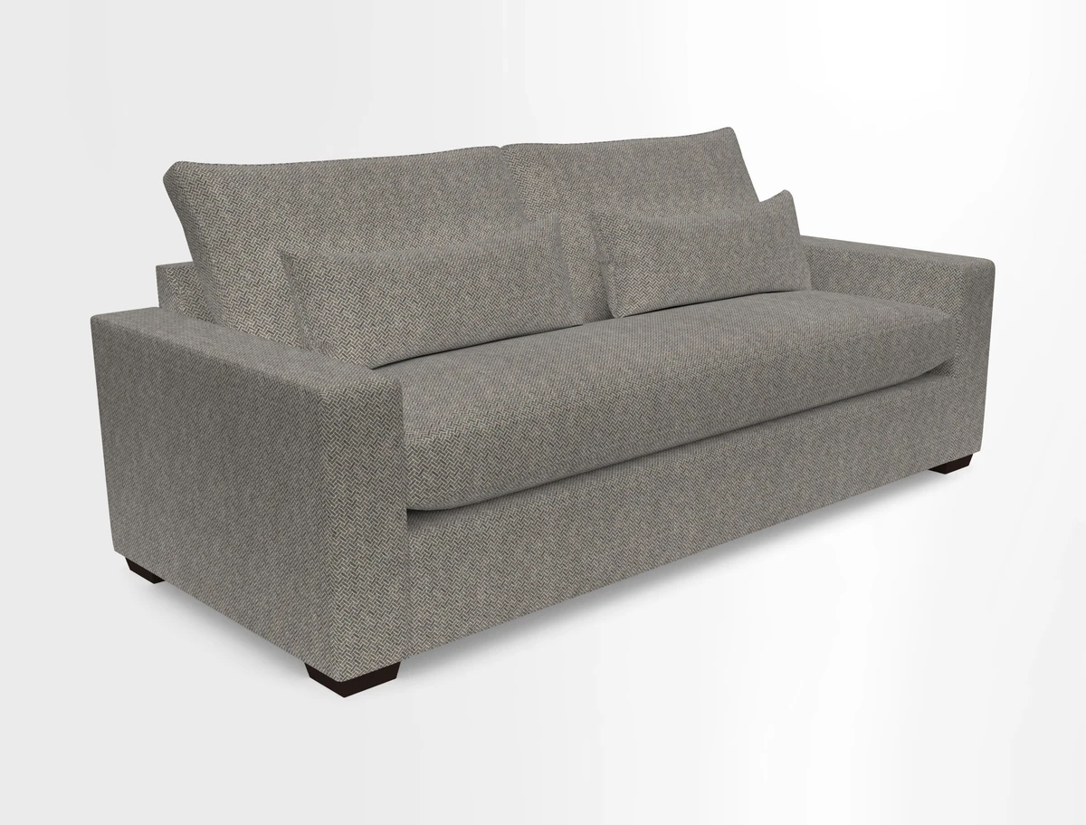 Linear 4 seater sofa in Harpers Bazaar Palette Studio Green with seat cushion in Linwood Romney Wool Forest