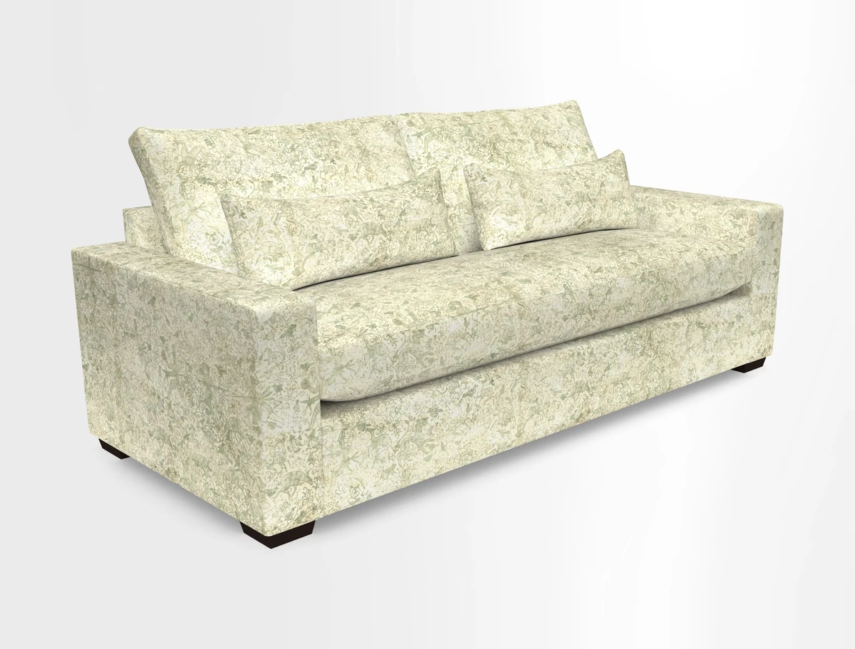 Linear 4 seater sofa in Harpers Bazaar Palette Studio Green with seat cushion in Linwood Romney Wool Forest