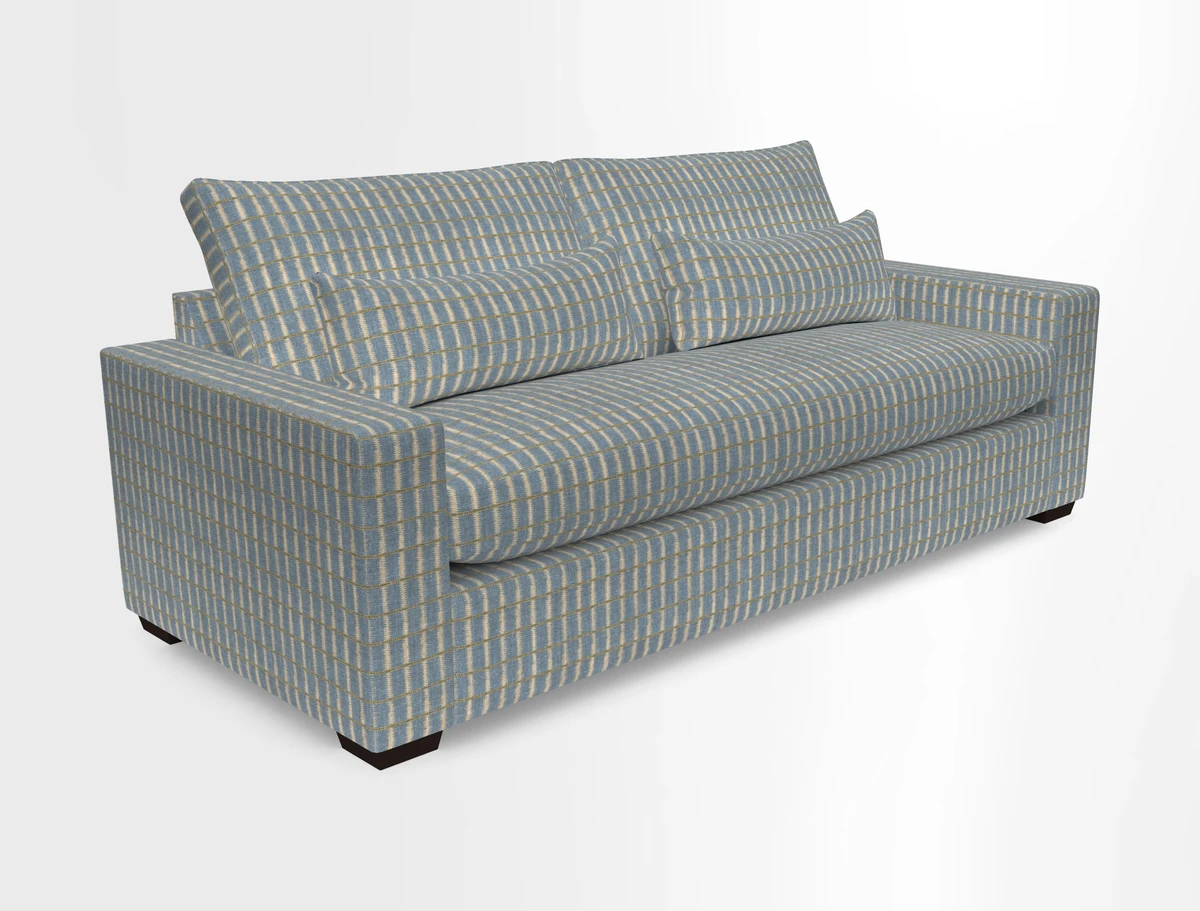 Linear 4 seater sofa in Harpers Bazaar Palette Studio Green with seat cushion in Linwood Romney Wool Forest