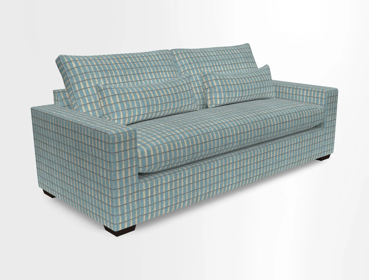 Linear 4 seater sofa in Harpers Bazaar Palette Studio Green with seat cushion in Linwood Romney Wool Forest