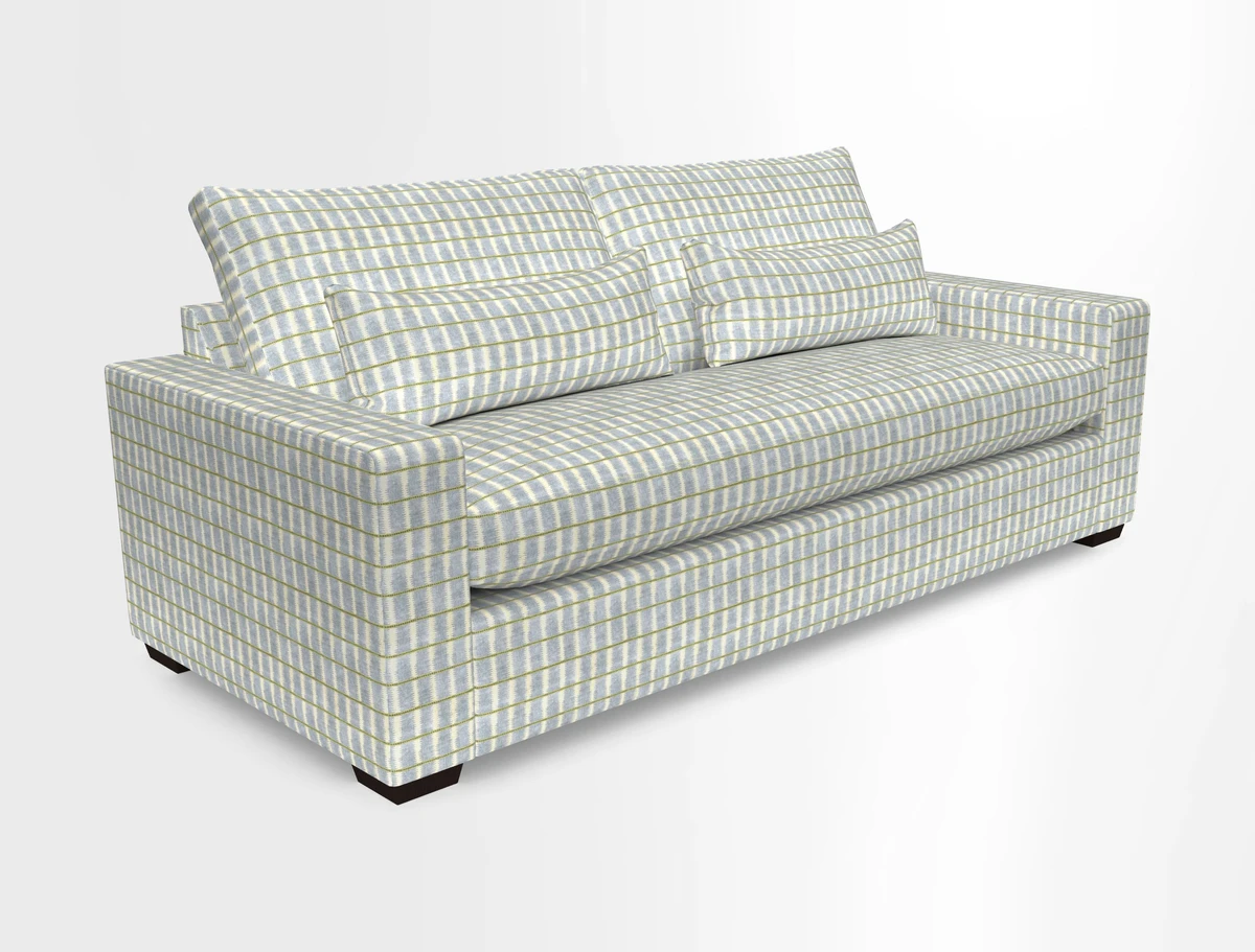 Linear 4 seater sofa in Harpers Bazaar Palette Studio Green with seat cushion in Linwood Romney Wool Forest