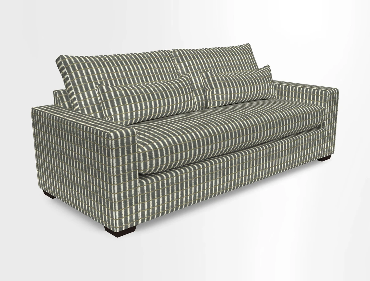 Linear 4 seater sofa in Harpers Bazaar Palette Studio Green with seat cushion in Linwood Romney Wool Forest