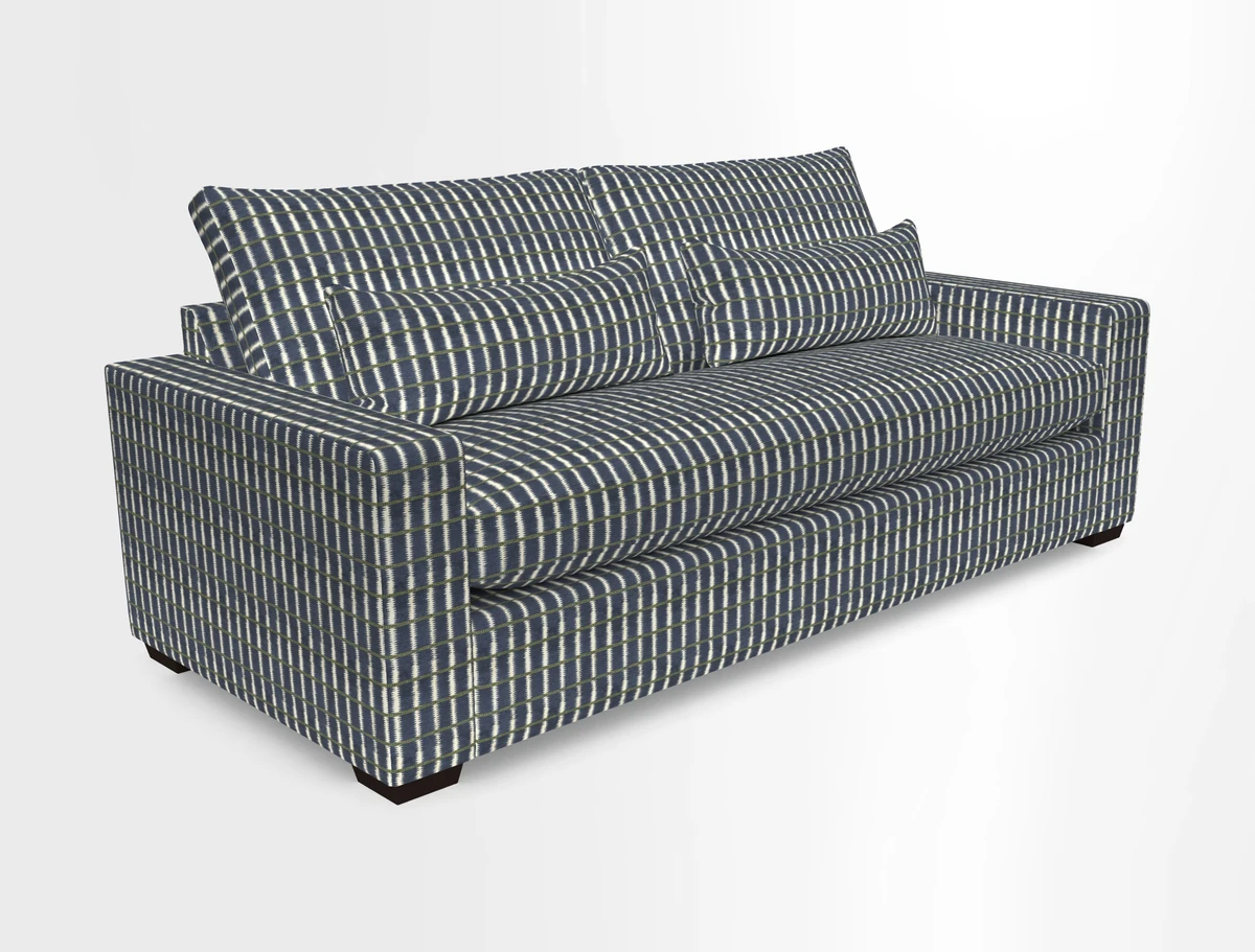 Linear 4 seater sofa in Harpers Bazaar Palette Studio Green with seat cushion in Linwood Romney Wool Forest