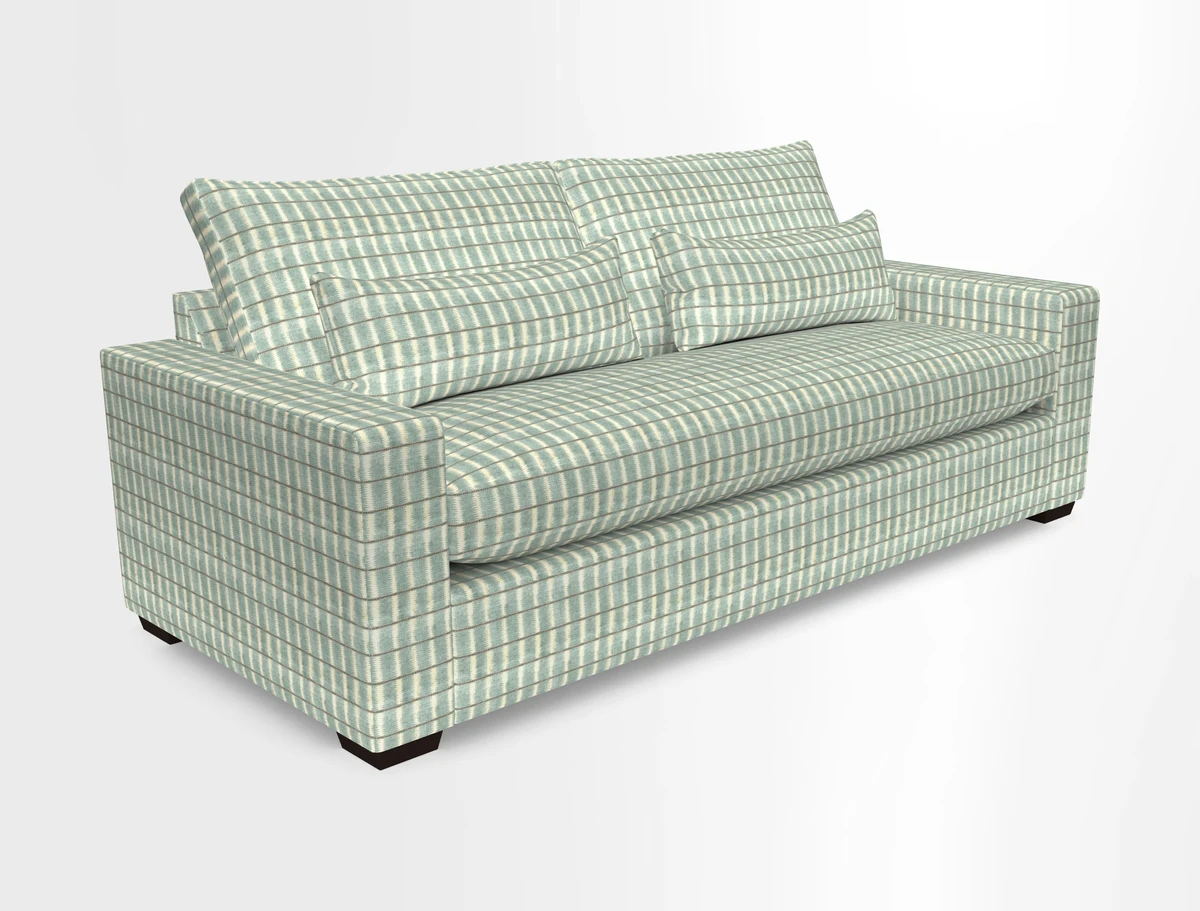 Linear 4 seater sofa in Harpers Bazaar Palette Studio Green with seat cushion in Linwood Romney Wool Forest