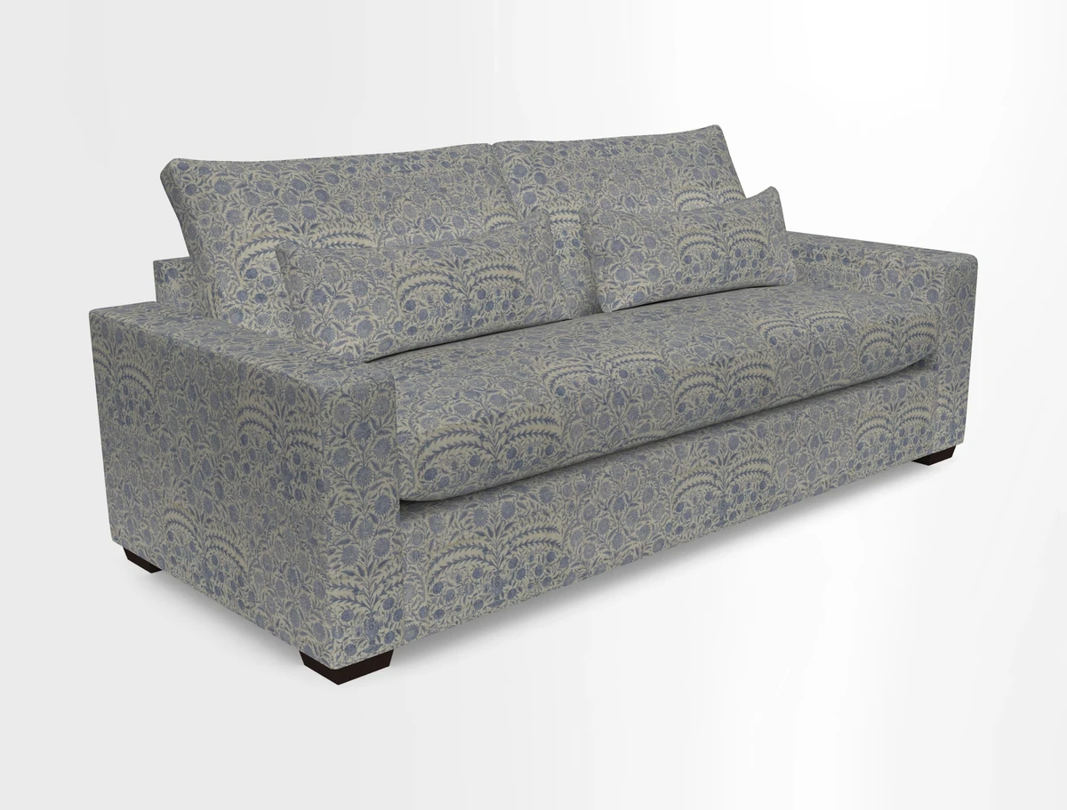 Linear 4 seater sofa in Harpers Bazaar Palette Studio Green with seat cushion in Linwood Romney Wool Forest