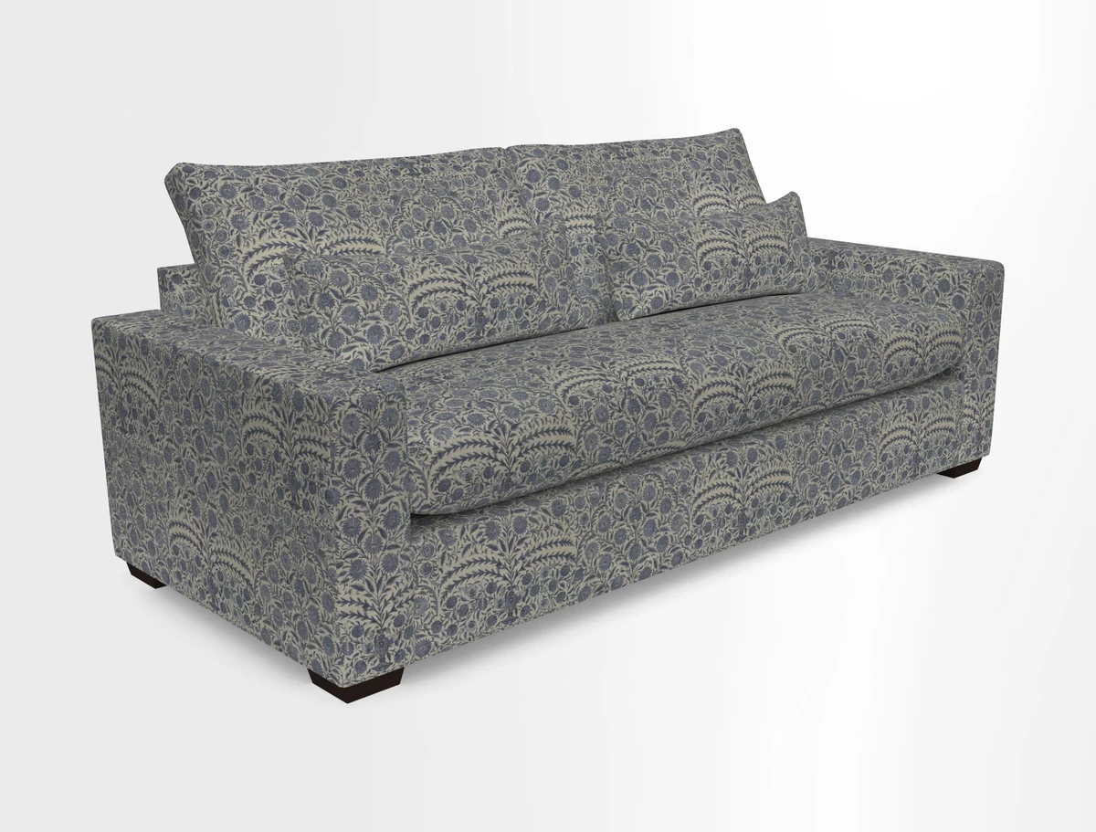 Linear 4 seater sofa in Harpers Bazaar Palette Studio Green with seat cushion in Linwood Romney Wool Forest