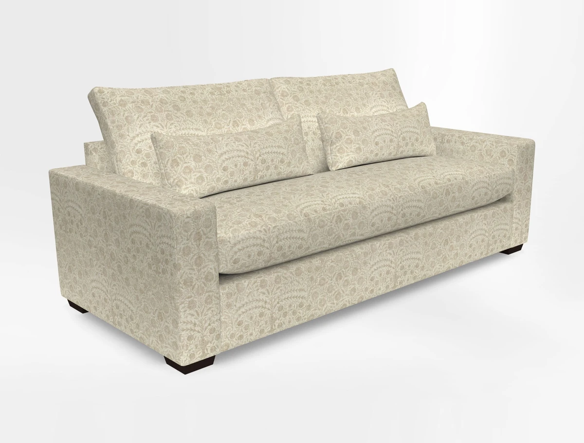 Linear 4 seater sofa in Harpers Bazaar Palette Studio Green with seat cushion in Linwood Romney Wool Forest