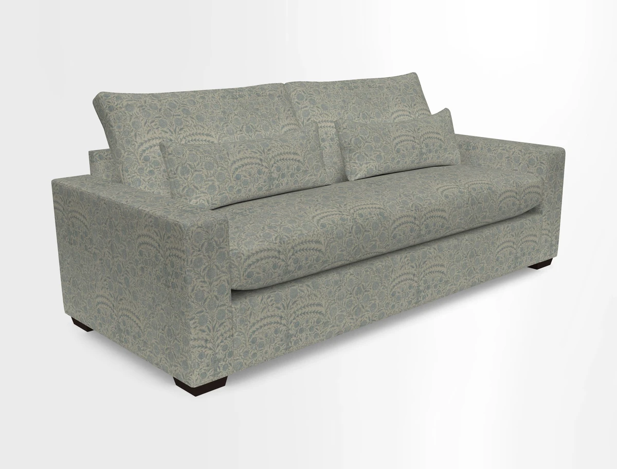 Linear 4 seater sofa in Harpers Bazaar Palette Studio Green with seat cushion in Linwood Romney Wool Forest