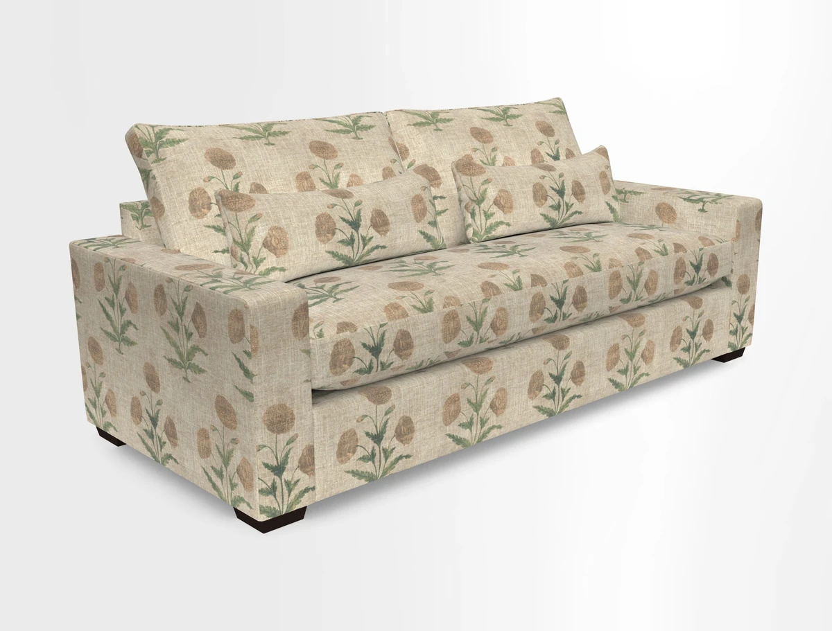 Linear 4 seater sofa in Harpers Bazaar Palette Studio Green with seat cushion in Linwood Romney Wool Forest