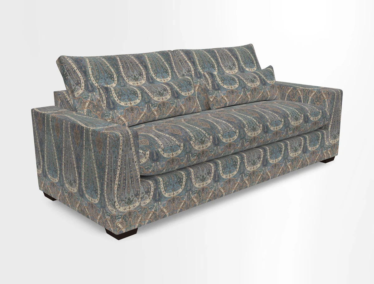 Linear 4 seater sofa in Harpers Bazaar Palette Studio Green with seat cushion in Linwood Romney Wool Forest
