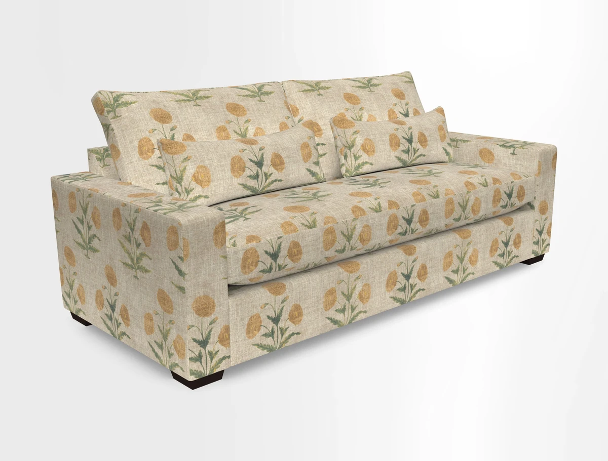 Linear 4 seater sofa in Harpers Bazaar Palette Studio Green with seat cushion in Linwood Romney Wool Forest