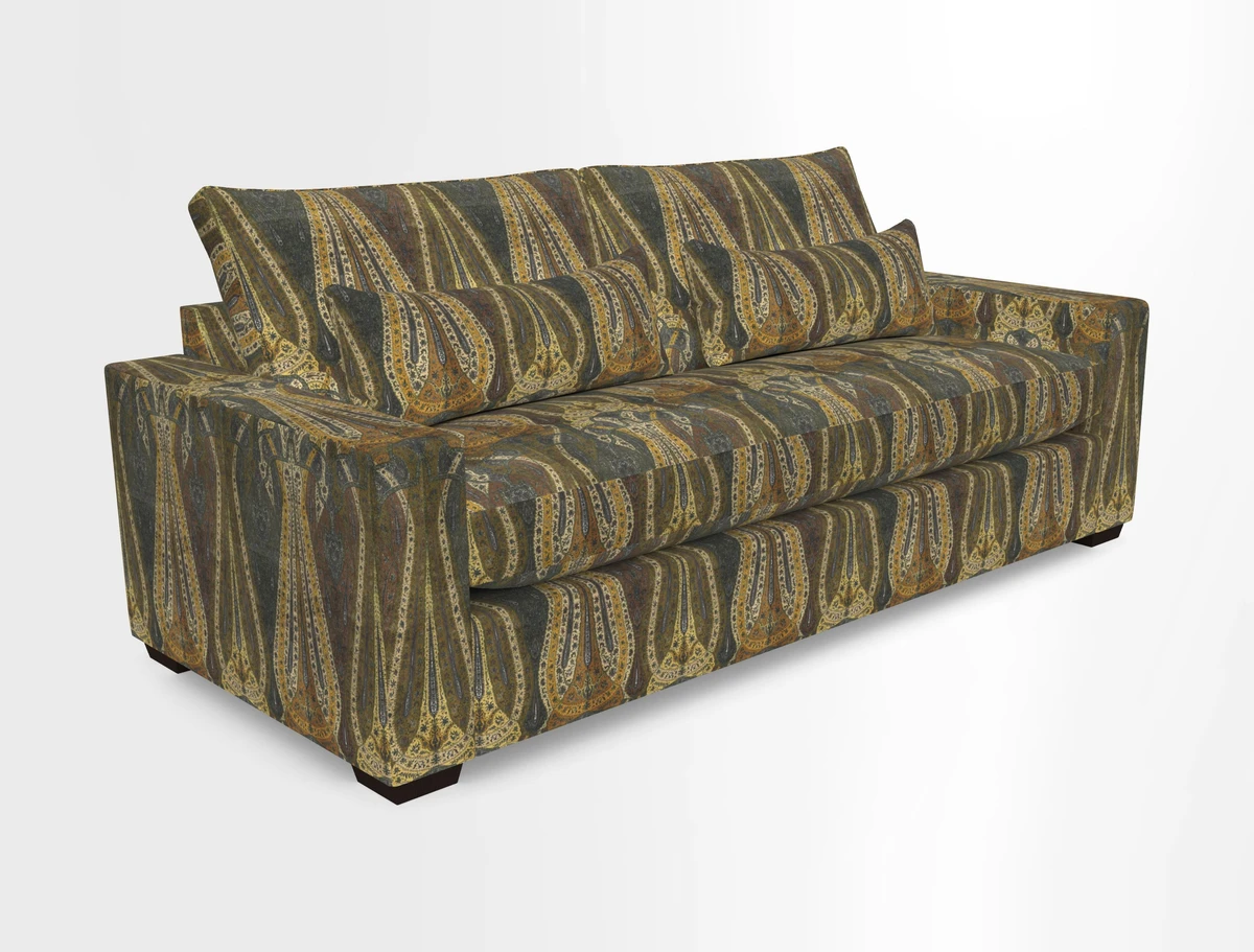 Linear 4 seater sofa in Harpers Bazaar Palette Studio Green with seat cushion in Linwood Romney Wool Forest