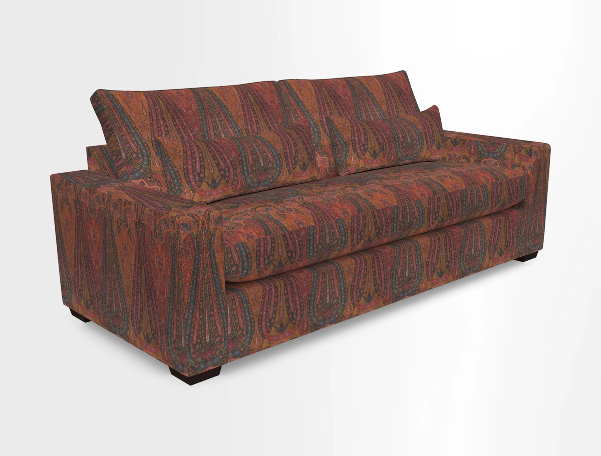 Linear 4 seater sofa in Harpers Bazaar Palette Studio Green with seat cushion in Linwood Romney Wool Forest