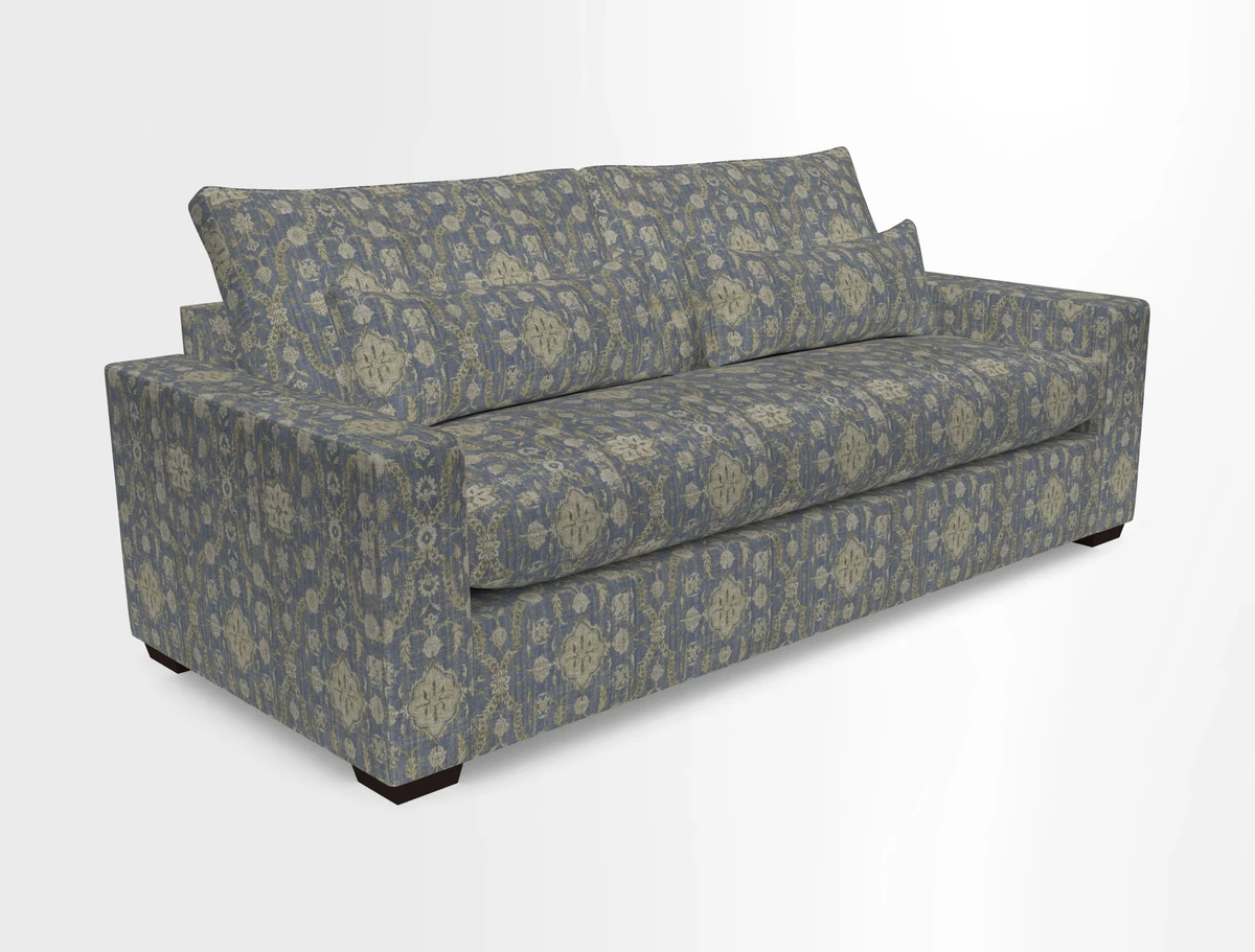Linear 4 seater sofa in Harpers Bazaar Palette Studio Green with seat cushion in Linwood Romney Wool Forest