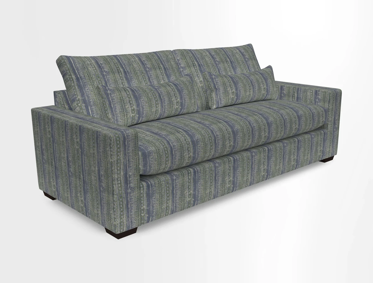 Linear 4 seater sofa in Harpers Bazaar Palette Studio Green with seat cushion in Linwood Romney Wool Forest