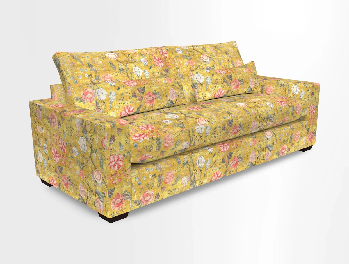 Linear 4 seater sofa in Harpers Bazaar Palette Studio Green with seat cushion in Linwood Romney Wool Forest