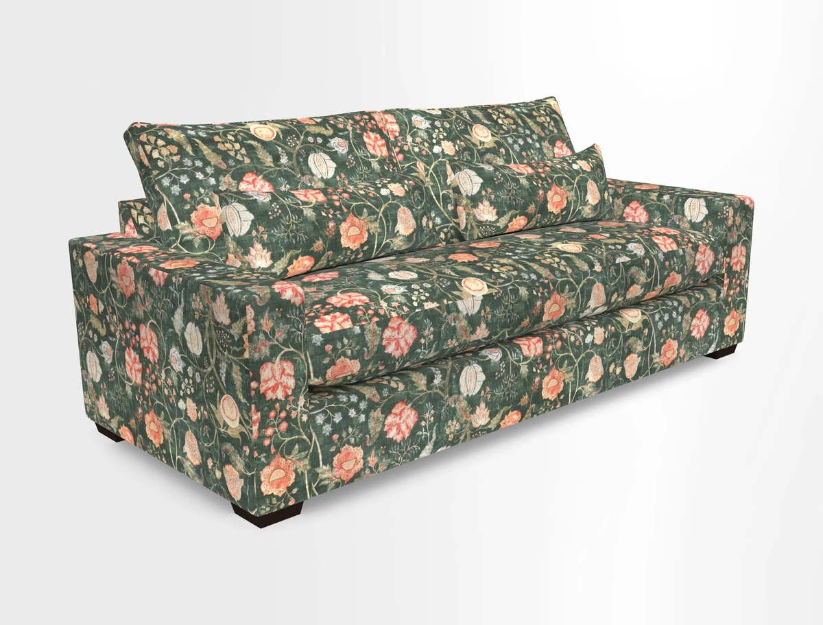 Linear 4 seater sofa in Harpers Bazaar Palette Studio Green with seat cushion in Linwood Romney Wool Forest