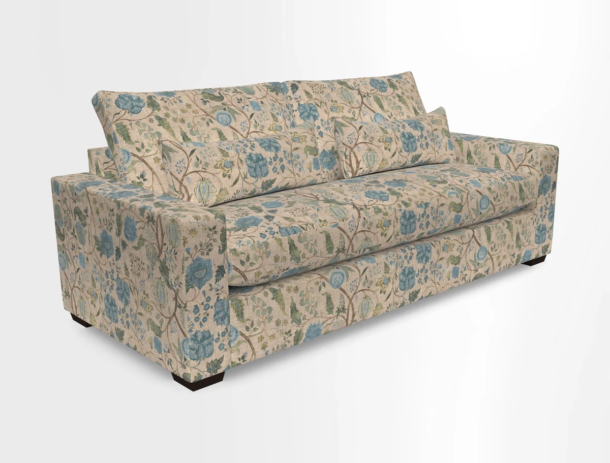 Linear 4 seater sofa in Harpers Bazaar Palette Studio Green with seat cushion in Linwood Romney Wool Forest