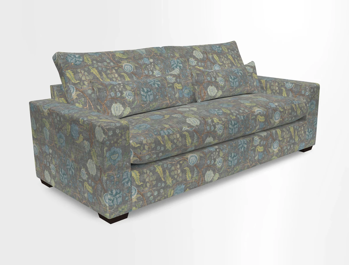 Linear 4 seater sofa in Harpers Bazaar Palette Studio Green with seat cushion in Linwood Romney Wool Forest