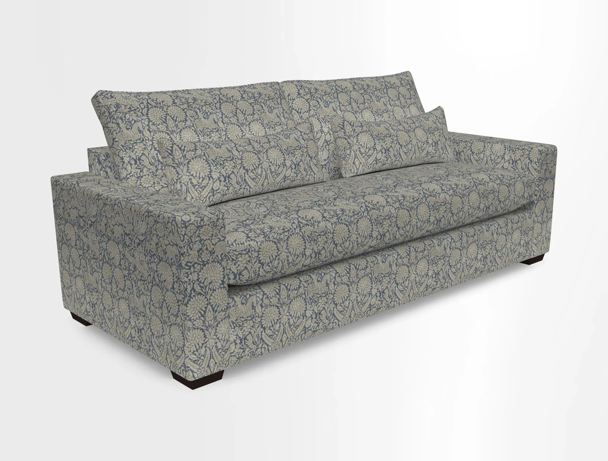 Linear 4 seater sofa in Harpers Bazaar Palette Studio Green with seat cushion in Linwood Romney Wool Forest