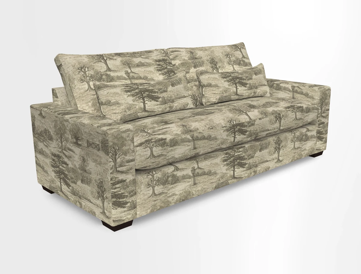 Linear 4 seater sofa in Harpers Bazaar Palette Studio Green with seat cushion in Linwood Romney Wool Forest