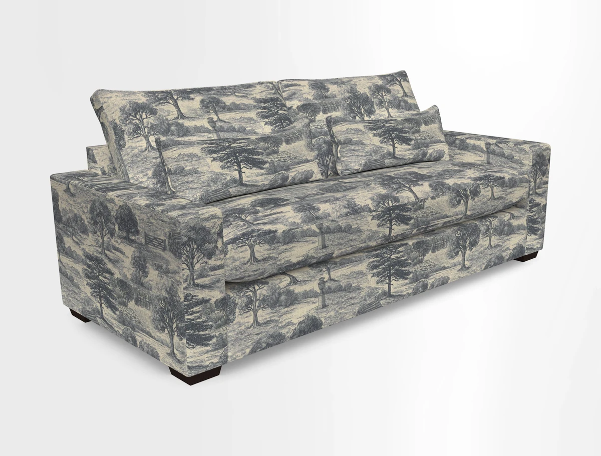 Linear 4 seater sofa in Harpers Bazaar Palette Studio Green with seat cushion in Linwood Romney Wool Forest