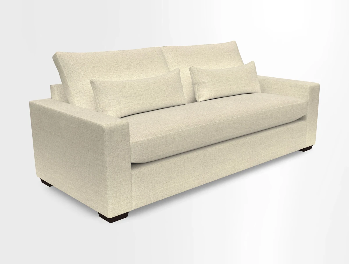 Linear 4 seater sofa in Harpers Bazaar Palette Studio Green with seat cushion in Linwood Romney Wool Forest