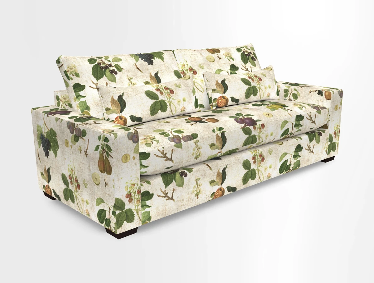Linear 4 seater sofa in Harpers Bazaar Palette Studio Green with seat cushion in Linwood Romney Wool Forest