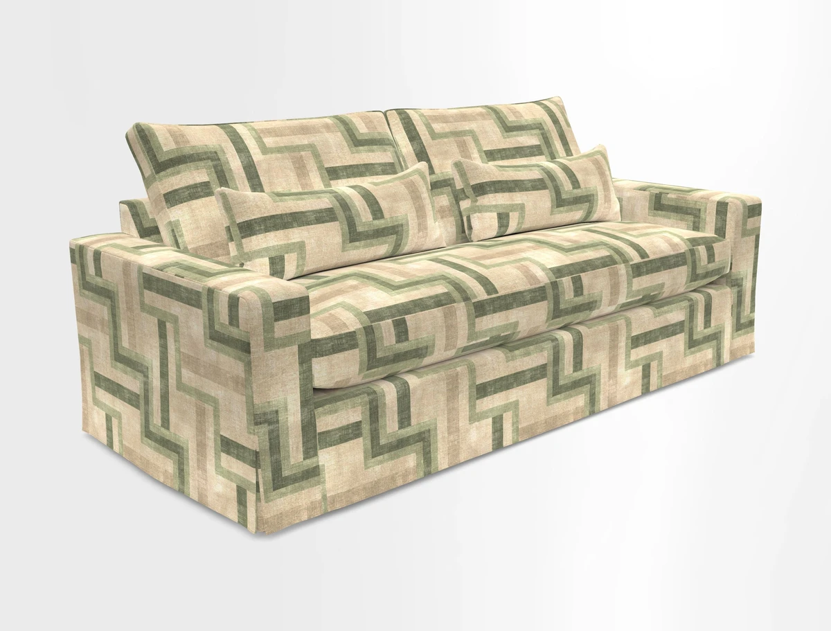 Linear 4 seater sofa in Harpers Bazaar Palette Studio Green with seat cushion in Linwood Romney Wool Forest