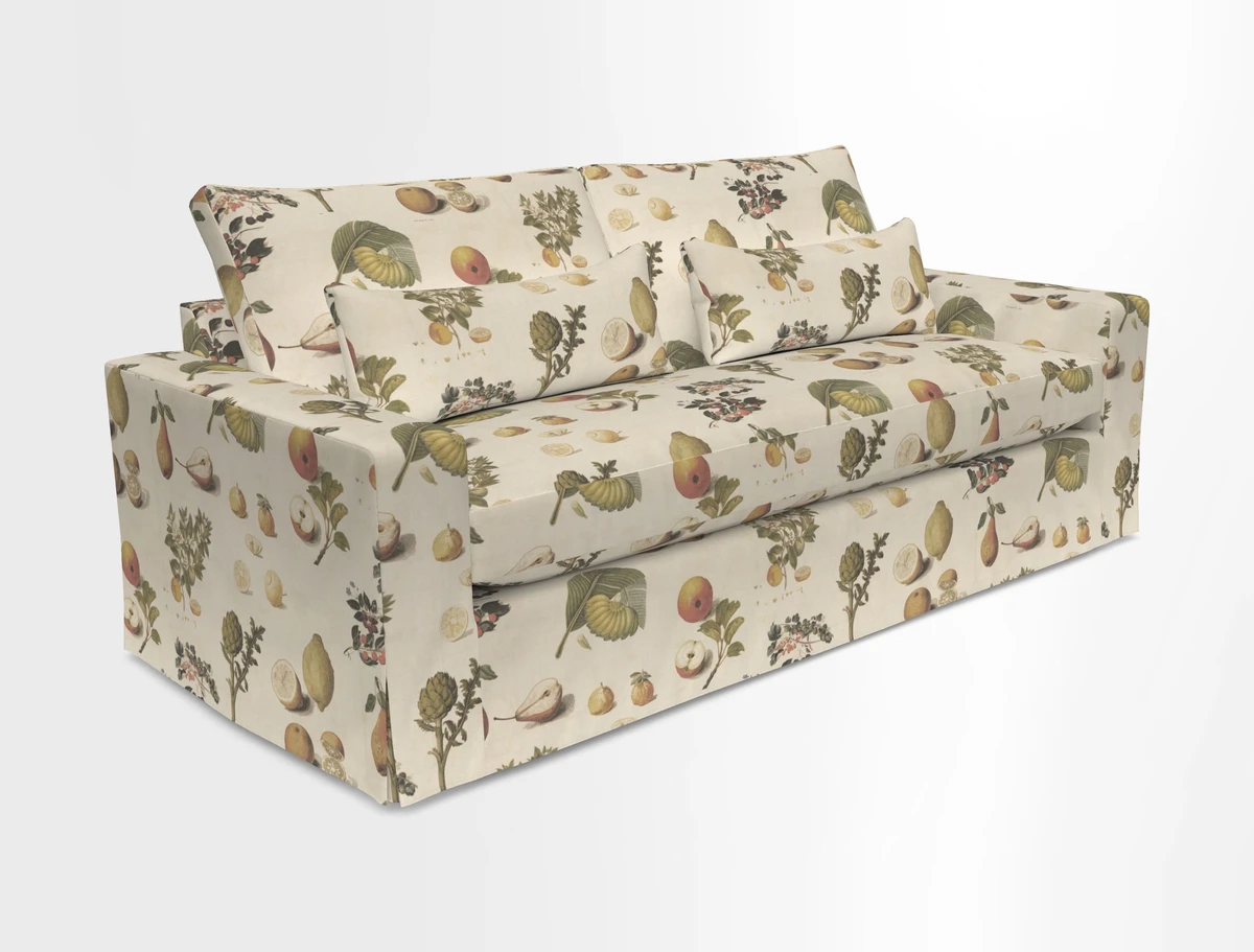 Linear 4 seater sofa in Harpers Bazaar Palette Studio Green with seat cushion in Linwood Romney Wool Forest